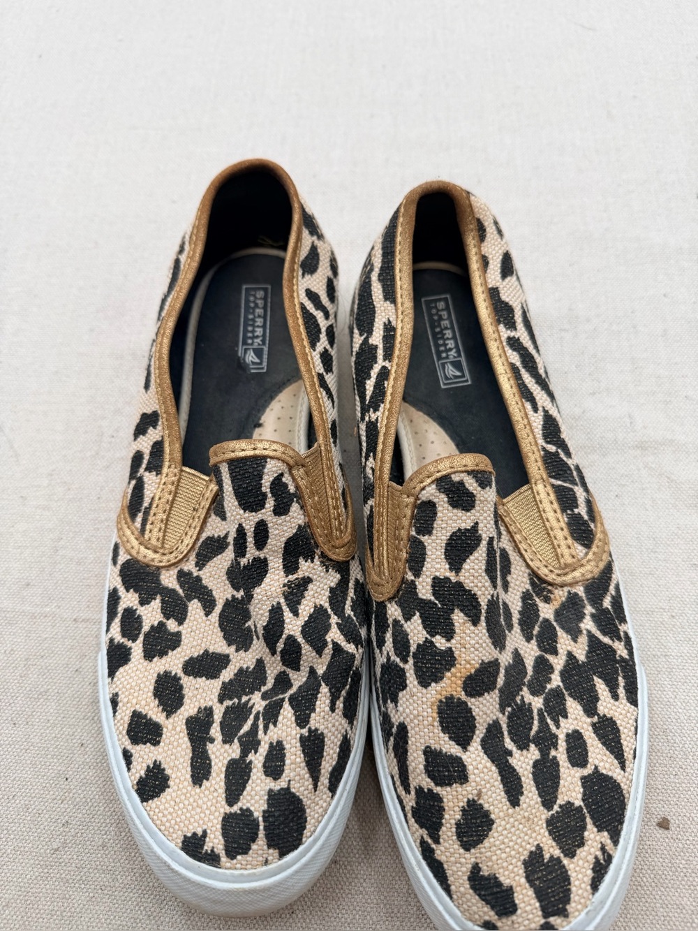 Sperry Leopard Print Slip-On Flats with Metallic Trim - Women's Brown - Picture 5 of 11